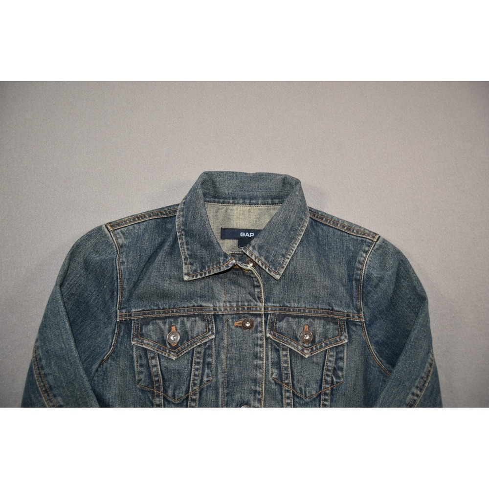 Vintage Gap Denim Jacket Womens Small Dark Wash Trucker Y2k Buttons Collared - Picture 3 of 6